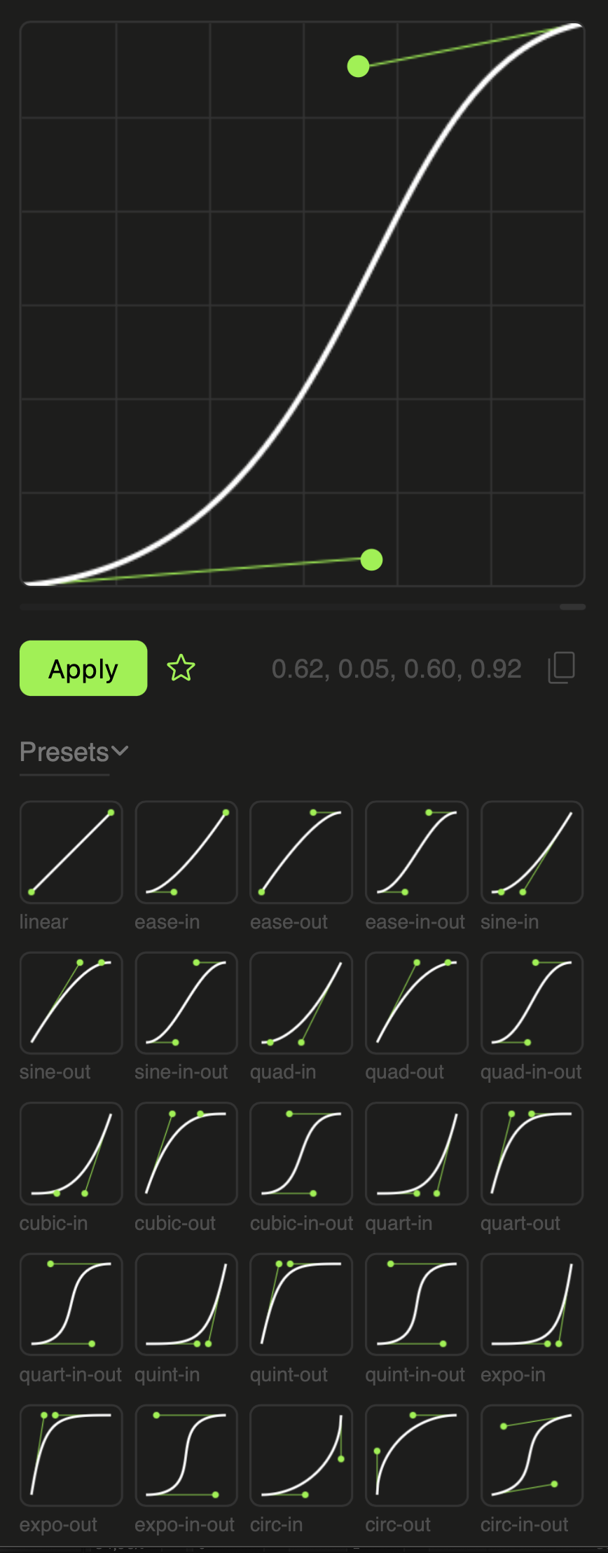 Easer plugin panel showing a custom Bezier easing curve editor in After Effects