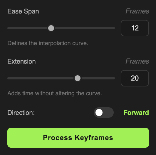 Vignette Animation Smoother plugin panel with ease span and extension sliders in After Effects